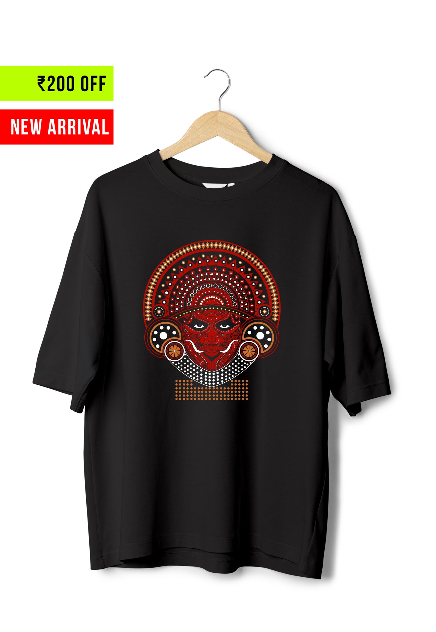 Theyyam Art Designed - Oversized Black T-Shirt